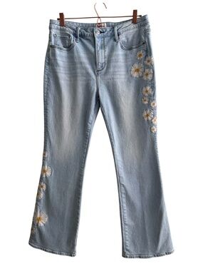Driftwood Wyatt Embroidered Daisies Boot Cut Light Wash Jeans Size 12